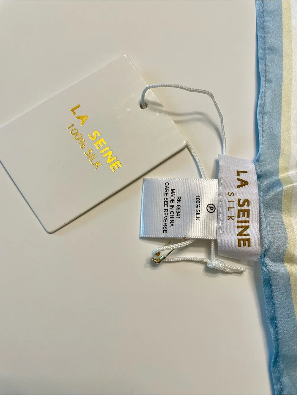 NWT La Seine 100% Silk Floral Oversized Triangle Scarf Blue Ivory Cottagecore